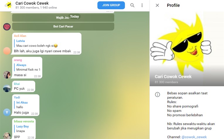 cara gabung di grup telegram cogan